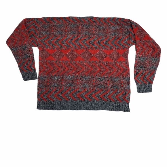 VINTAGE 90s oversized sweater red printed grandpa unisex M - Picture 3 of 6